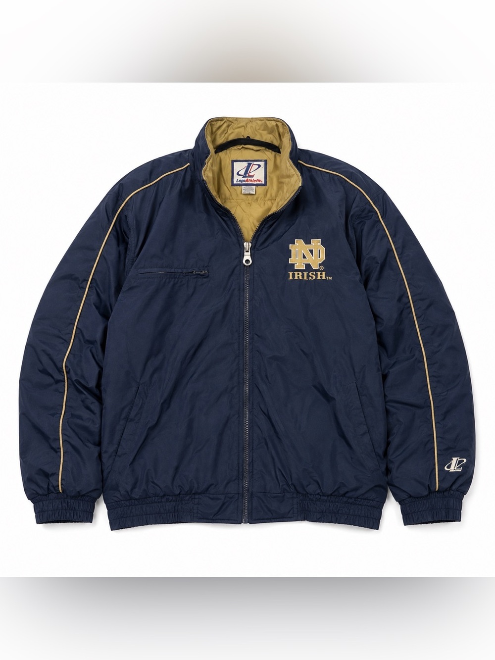 Vintage Logo Athletic University of Notre Dame Blue & Gold Puffer Jacket